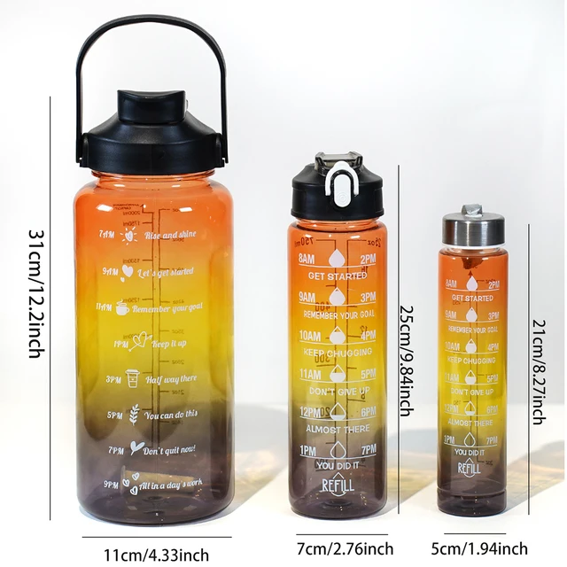 Gradient Plastic 3-IN-1 Water Bottle Set with Measurement Scale Large Capacity Drink Bottle Outdoor Sports Camping 2