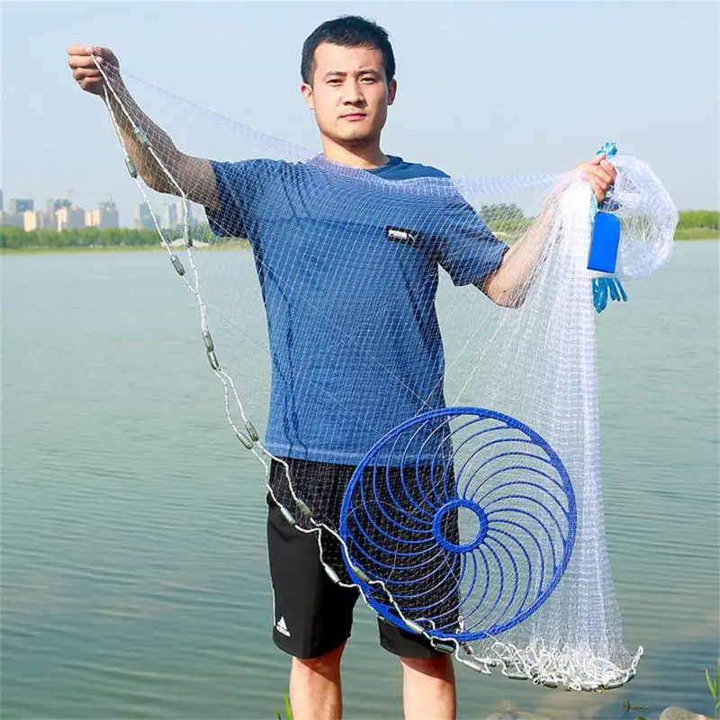 Hand-throwing Durable Foldable Fish Trap Cast Net One Piece Fishing Net  Strong Hand-throwing Net Outdoor Fishing Tackle Gear