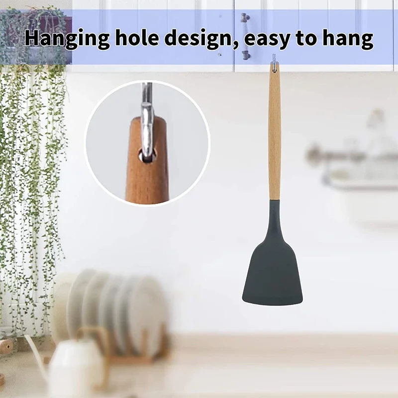 Non-Stick Silicone Spatula Wooden Turner Pancakes Frying Pan Shovel Meat Egg Scraper Turners Food Lifters Kitchen Cooking Tool