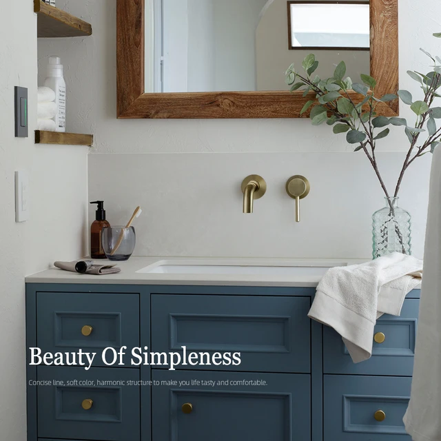 ก๊อกน้ําอ่างล้างหน้าห้องน้ําอ่างล้างจานแตะติดผนังทองเหลือง Matt สีดําเดี่ยวร้อนเย็นสีขาว Rose Gold ชุด 2