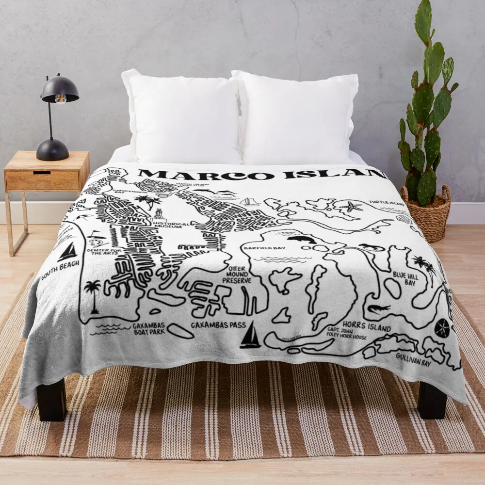 

Marco Island Map White Throw Blanket Luxury Thicken Blanket Soft Bed Blankets