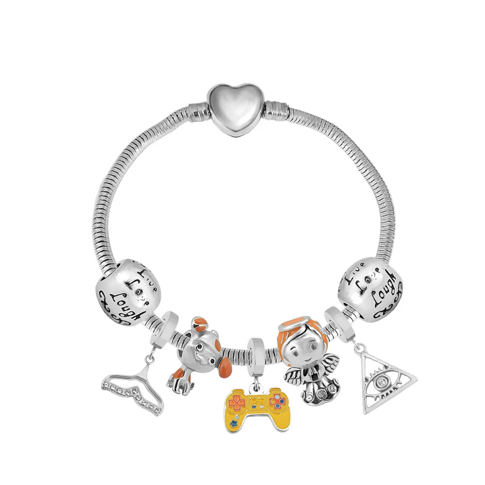 Siver Color Snake Bone Chain Women's Stainless Steel Bracelet DIY Disneyer Charm bat Beaded Pendant  Wedding Party Holiday Gift