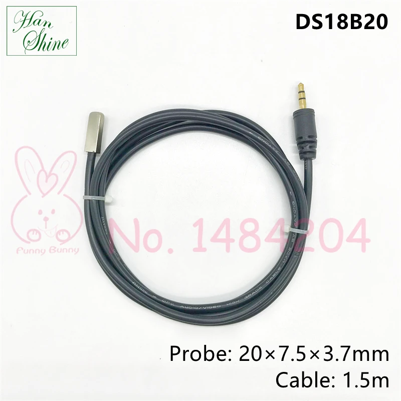 Digitaler temperatur sensor ds18b20 mit 3,5mm audio stecker 20 × 7.5 ×  3,7mm wasserdichte flache sonde 1,5 m pvc kabel