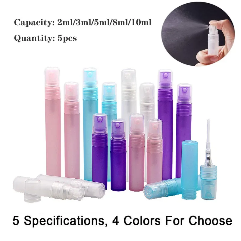 2ml/3ml/5ml/8ml/10ml Empty Portable Atomiser Spray Bottles Perfume Pen Vials Makeup Cosmetic Plastic Travel Sample Container 5pc