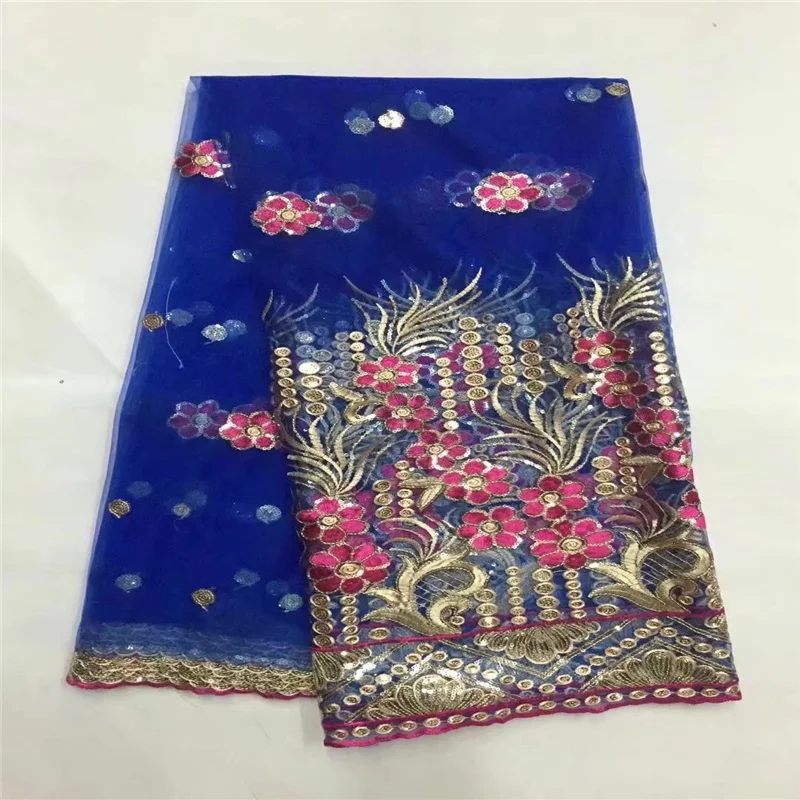 

Африканская кружевная ткань 2022, новейшая ярко-синяя индийская ткань sari, Высококачественная тюль с блестками, кружевная ткань для свадебного платья