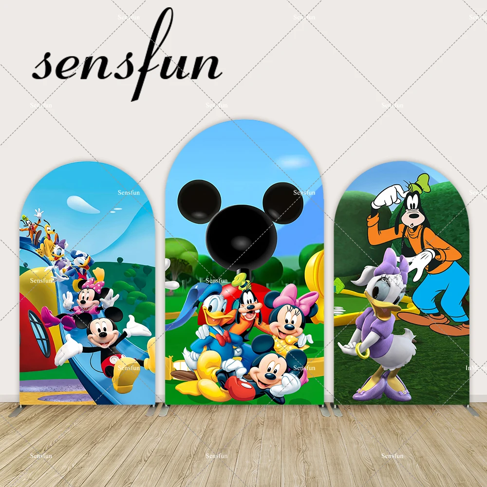 

Mickey Clubhouse Arch Backdrop Minnie Donald Duck Daisy Chiara Background Kids Birthday Party Photography Banner Double-sided