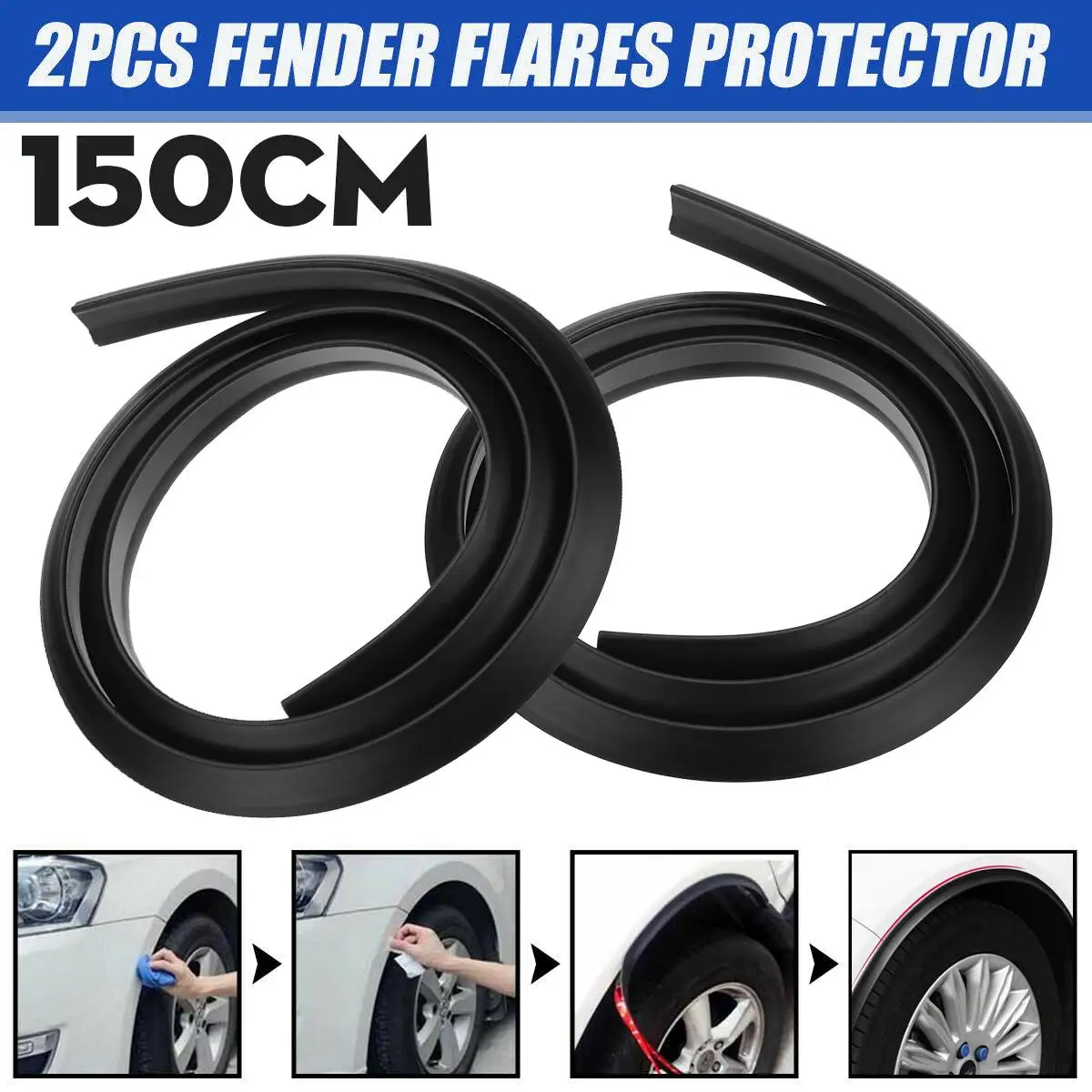 2PCS 150Cm Car Splash Guard Fender Flare Extension Wheel Eyebrow Moulding Trim Wheel Arch Strip