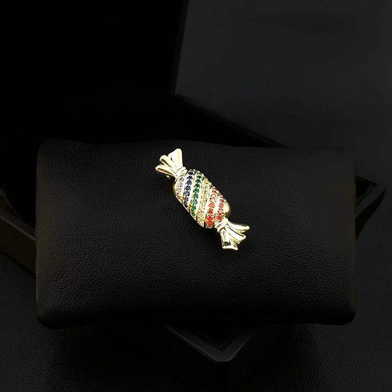 Sweet and Happy Colorful Candy Brooch Women High-End Suit Jacket Ornament Sweater Decoration Pin Corsage Rhinestone Jewelry Gift