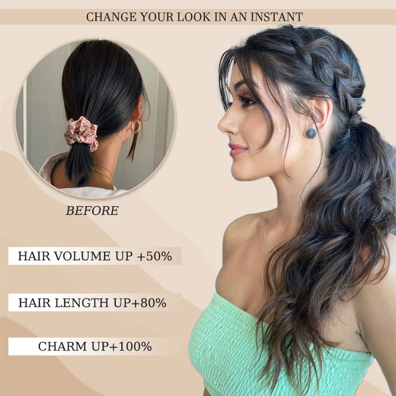 Hair Ponytail Extensions Wig Synthetic Water Wave Ponytail Hairpiece with Hair Tie for Women Long Curly Wavy Ponytail for Use