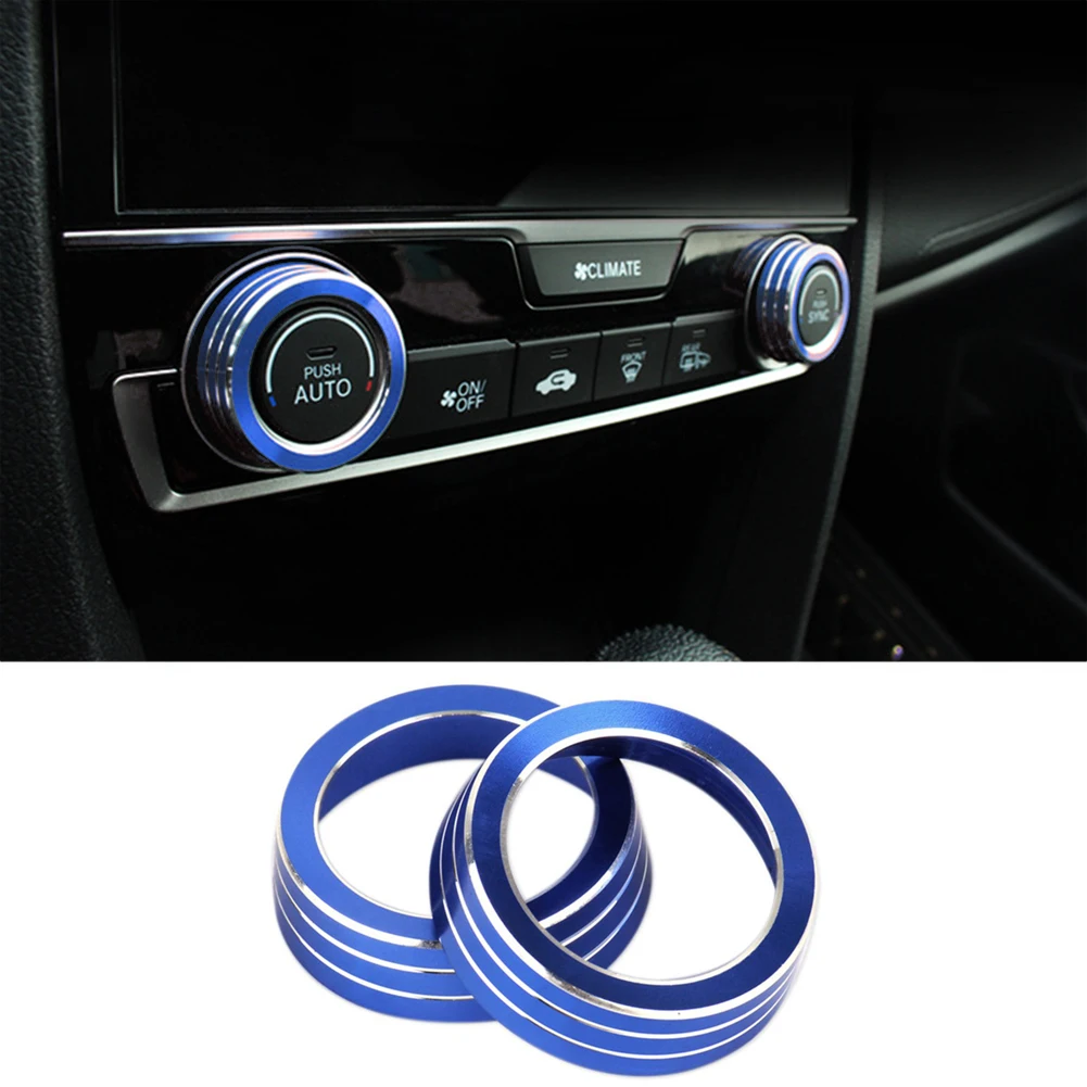 2pcs Aluminum Air Condition AC Switch Buttons Cover Trim For Honda Civic 10th Gen 2016 2017 2018 Control Ring Knob Trim Ring