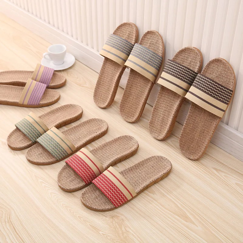 

linen slippers summer home indoor sandals Women men's unisex spring autumn couples guests flax Casual Slides Multi-style Female