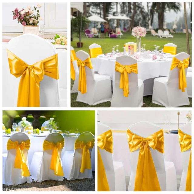 Ceintures de chaise en Satin pour mariage, nœuds, rubans de chaise améliorés, pliables, pour Banquet de mariage, fête de noël, douche, événements, décoration 2