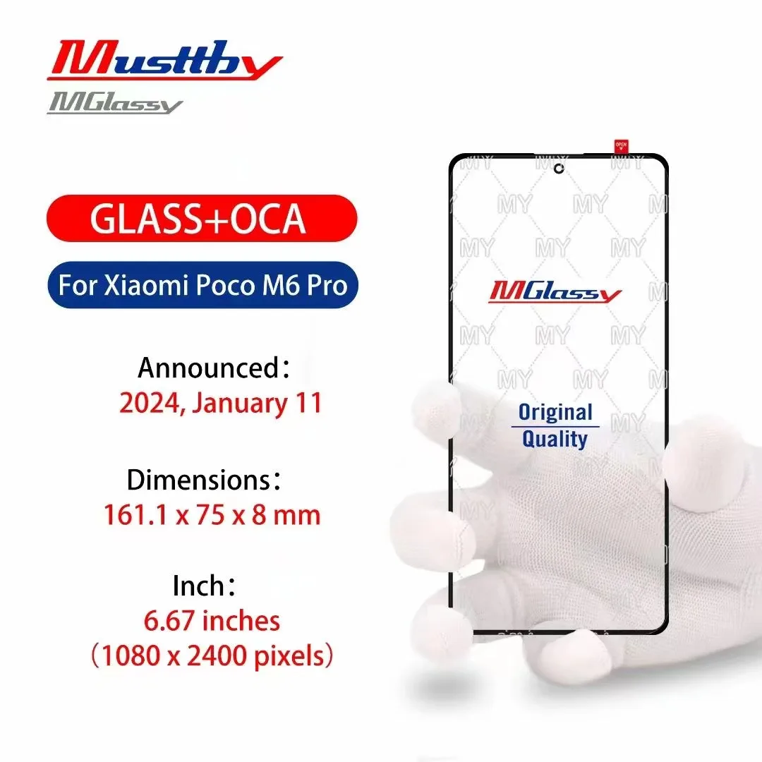 Oleophobic Coated Touch Screen Glass with OCA (5-Pack)