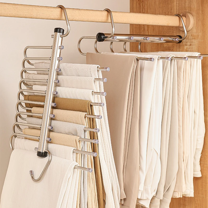 Clothes rack 1/2pcs Folding Magic Pants Hangers 5/9Layer Stainless Steel Space Saving Jeans Trousers Scarf Organizers for Closet