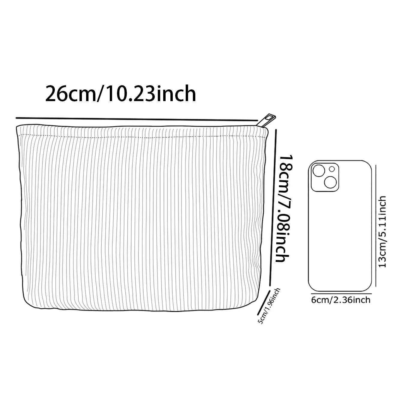 Butterfly pattern printed corduroy makeup bag, lightweight zipper makeup storage box, multifunctional bag with lining