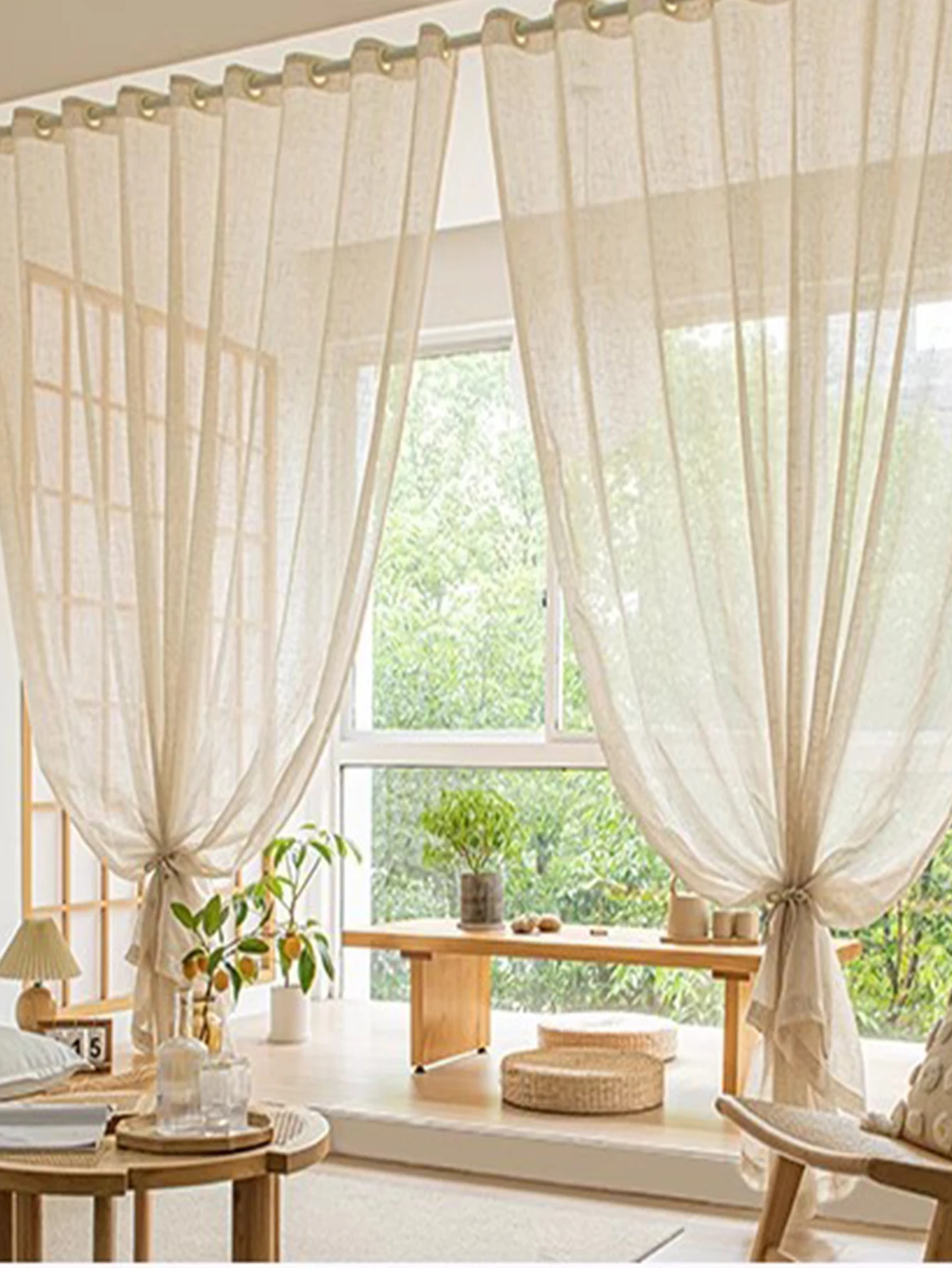 Window Cotton Linen Semi-Sheer Curtains for Bedroom Living Room Office Hotel Ultraviolet-proof