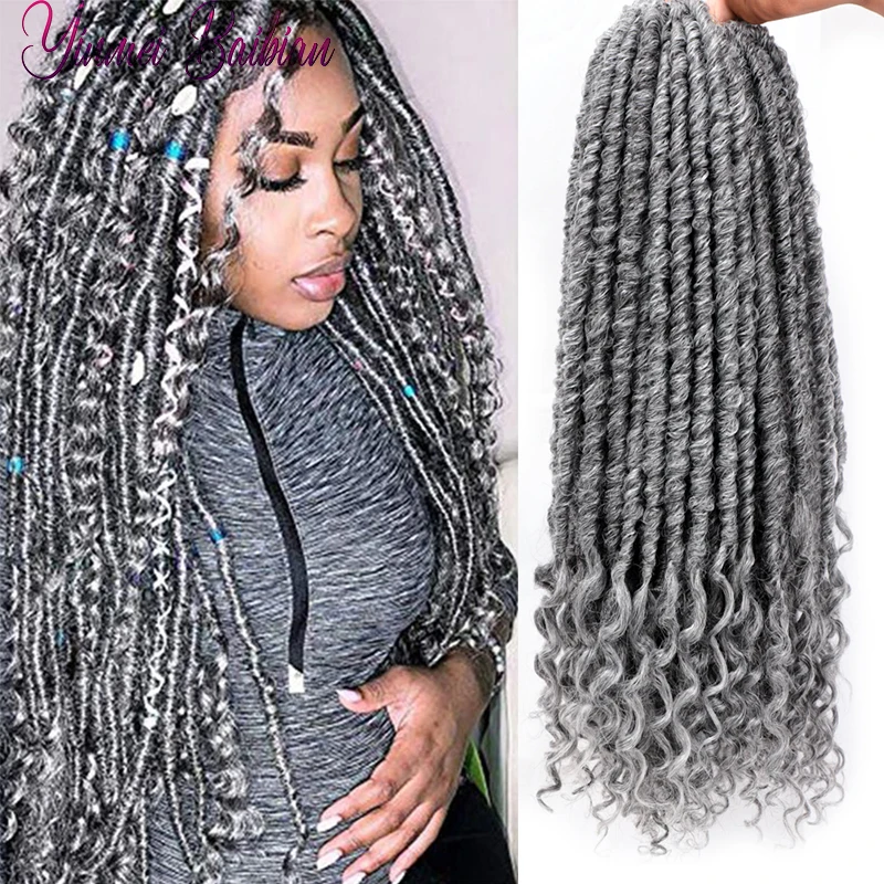Synthetic River Goddess Locs Faux Locs Ombre Braid Hair Soft Pre Looped Dreadlocks Crochet Braids 24Strands 16 20 inch Grey