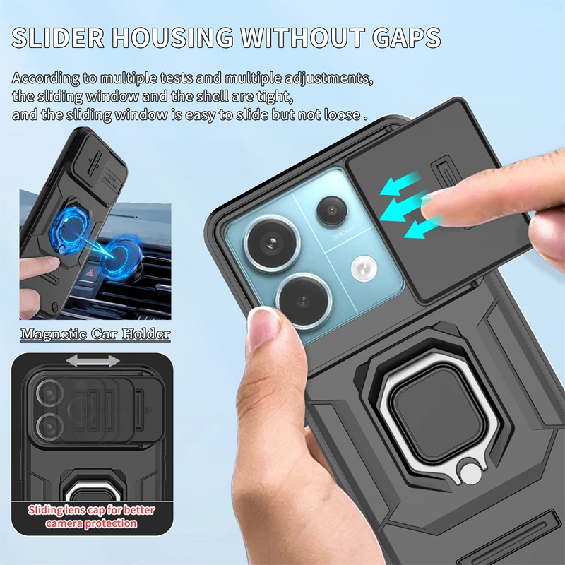 

For Xiaomi Redmi Note 13 Pro Case Slide Camera Protection Phone Case For Redmi Note 13 Note 13Pro Magnetic Stand Ring Back Cover