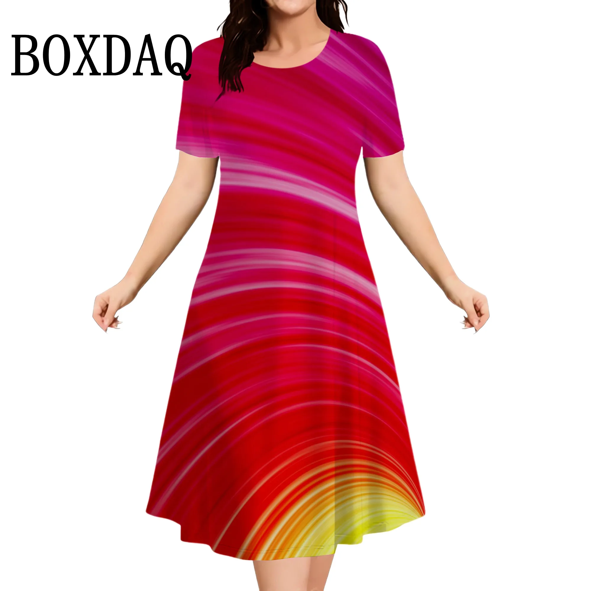 Gradient Tie Dye Striped Dresses For Women 2025 Summer Fashion Plus Size Dress Short Sleeve Loose Casual Print Dress 9XL Clothes