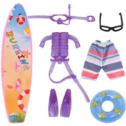 Beach Adventure Doll Accessories Set - Swimming Circle, Swimsuit, Skateboard, Canoe, Motorboat, Life Jacket (Random 5pcs)