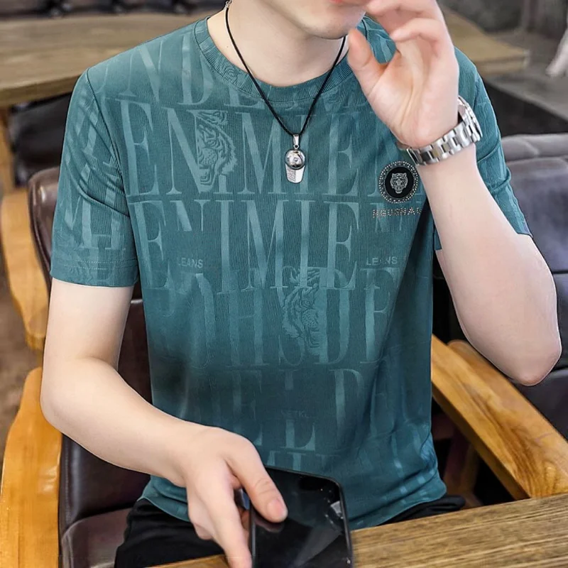 

2023 New Men's Clothing Crew Neck Short Sleeve Summer Slim Casual Fashion Business All-match Comfortable Printed T-shirt
