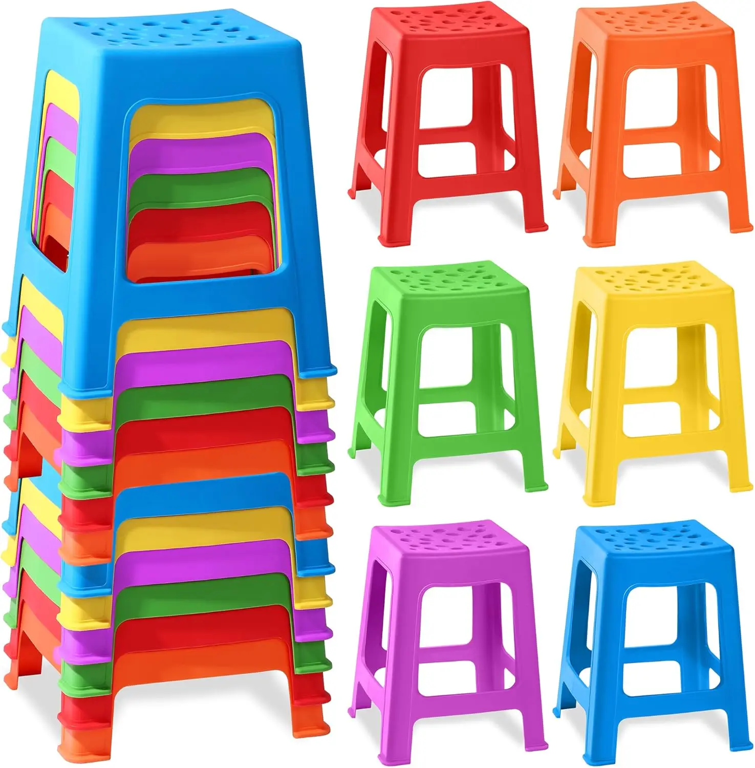 12 Pack Stackable Classroom Plastic Stools Nesting Colorful Round Indoor Outdoor Flexible Seating Decorativ