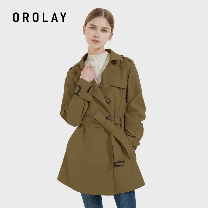 

Женский двубортный тренчкот Orolay средней длины с поясом