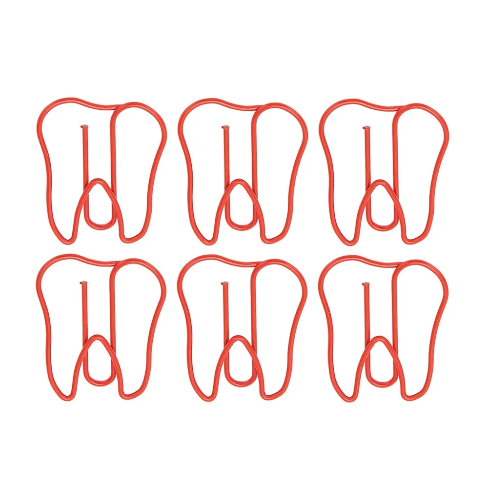 100Pcs 빨간색/노란색 종이 클립 치아 모양 플라스틱 코팅 금속 귀여운 종이 클립 소형 3.5*3cm 모양의 종이 클립