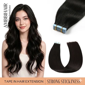 20pcs European Remy Straight Natural Black Human Hair Tape on Extensions Invisible Adhesive 100% Human Hair for Salon