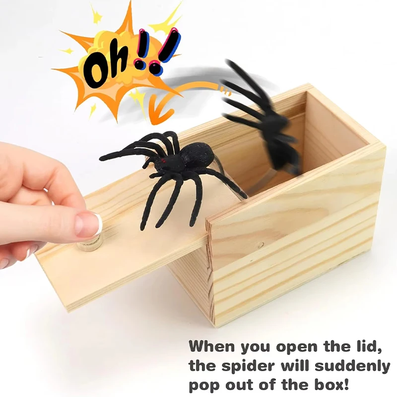 Halloween Fun Happy Joke Boxes Rubber Spider Prank Happy Box Handcrafted Wooden Spider Box Money Surprise in a