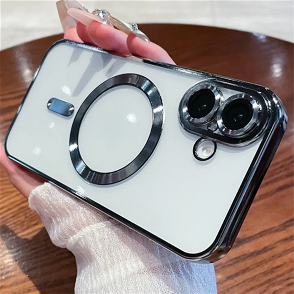 Coque de luxe transparente pour chargement sans fil Magsafe pour iPhone 16 15 14 Plus 13 12 11 Pro Max X XS Max XR, coque antichoc_voghion.com
