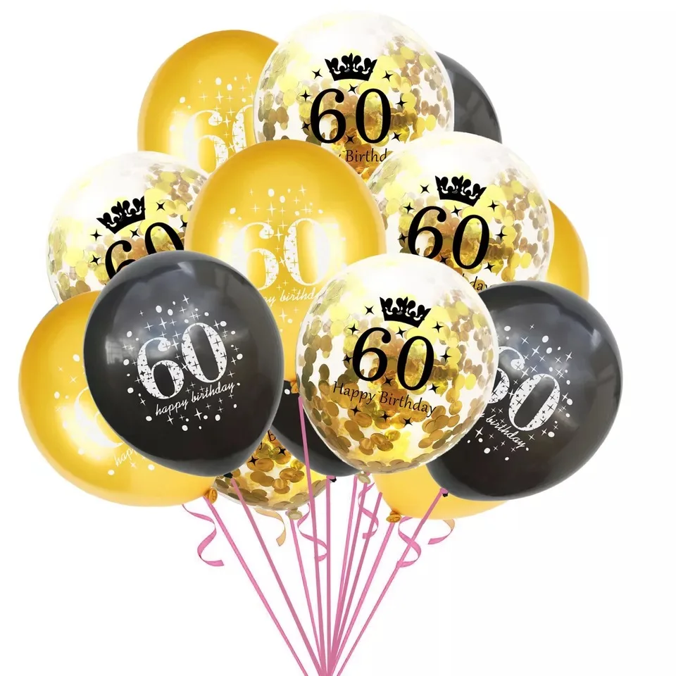 thumbnail image 1 of Globos decorativos de rosa rosa para cumpleaños número 60, pancarta de feliz cumpleaños, guirnalda de oropel, confeti para decoración de fiesta de cumpleaños número 60 para adultos, 1 of 5