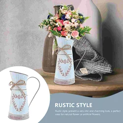 Metal Pitcher Vase Galvanized Flower Vases Farmhouse Vase Vintage French Milk Can Jug Handle Wedding Home Garden