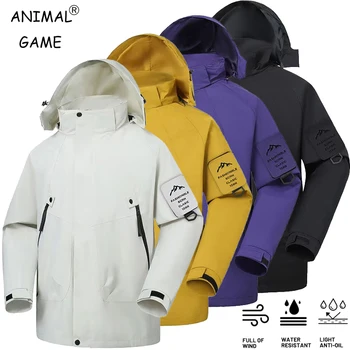 Outdoor Men's Waterproof Raincoat Lightweight Rain Jacket with Hood Softshell Windbreakerl for Hiking Travel Zipper Streetwear