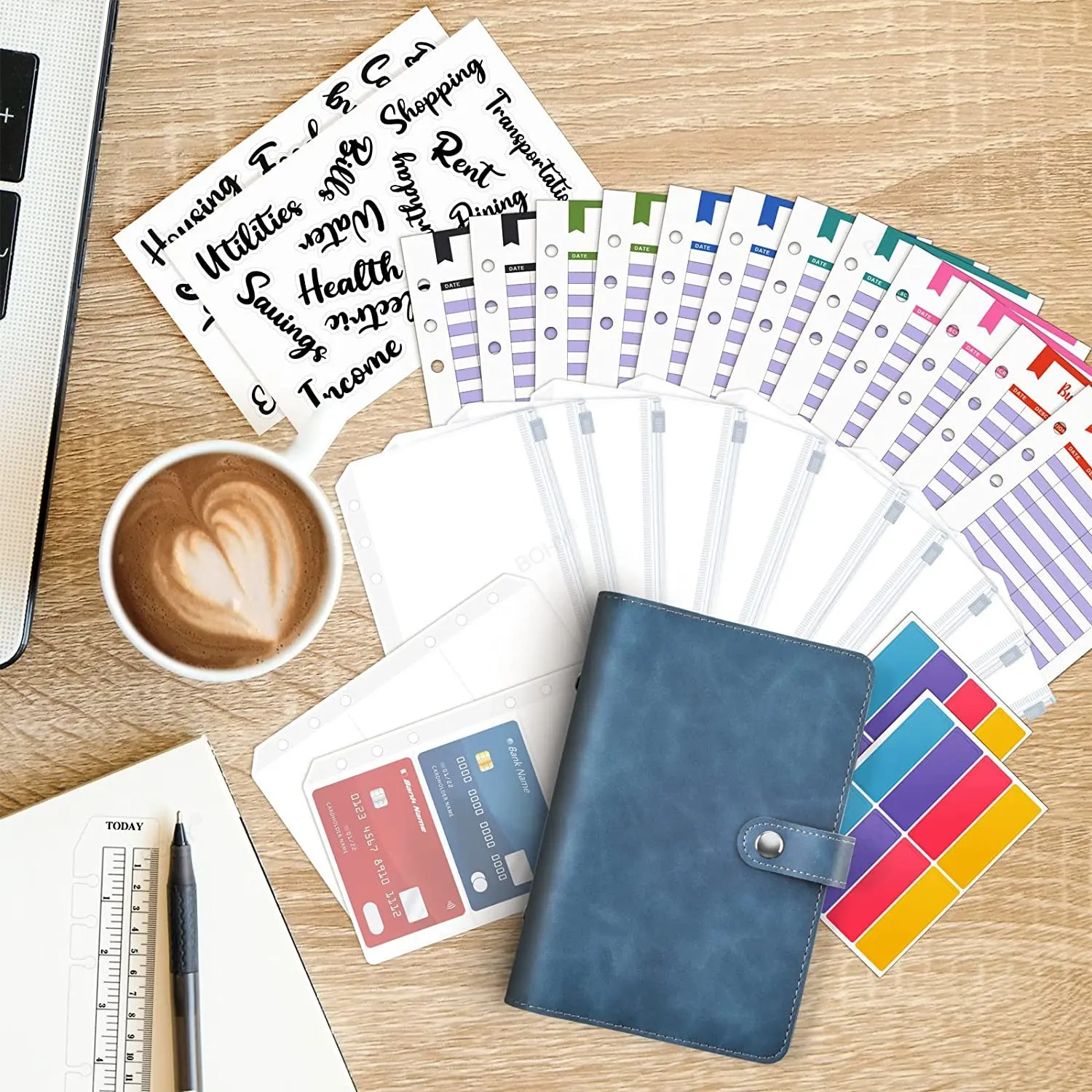 A6 Binder Budget 6 Hole Binder Pockets Plastic Zipper Planner Notebook Covers Folder A6 Size Money Saving Envelope budget binder notebook,savings binder,budget binder