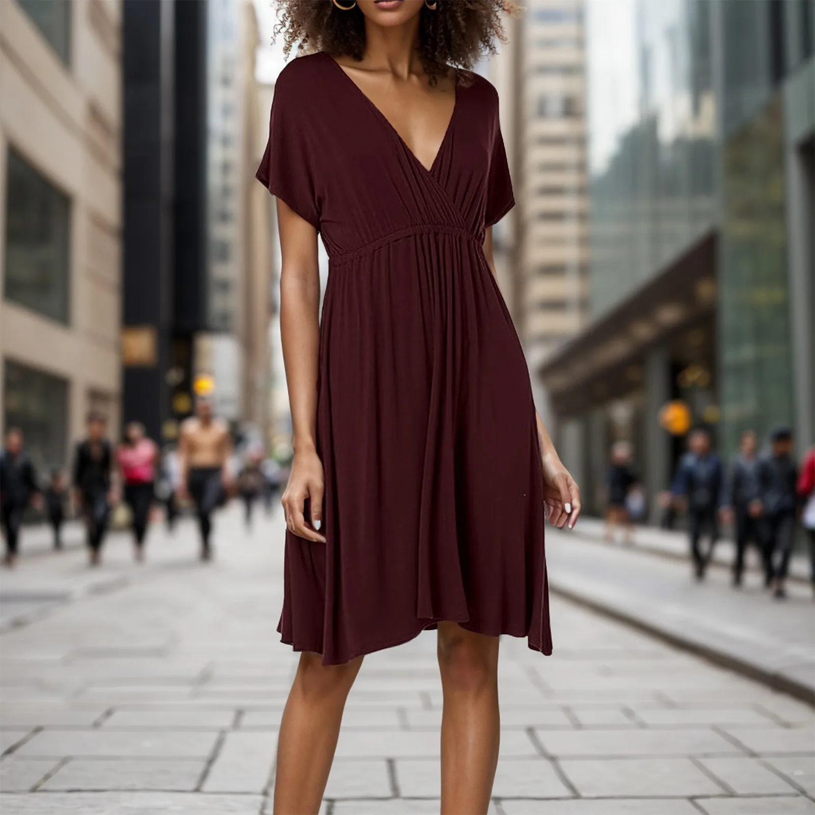 

Summer Women'S Surplice Solid Color Dress Slim Fit Casual Elegant Party V Neck Ladies Casual Party Sundress Skirt