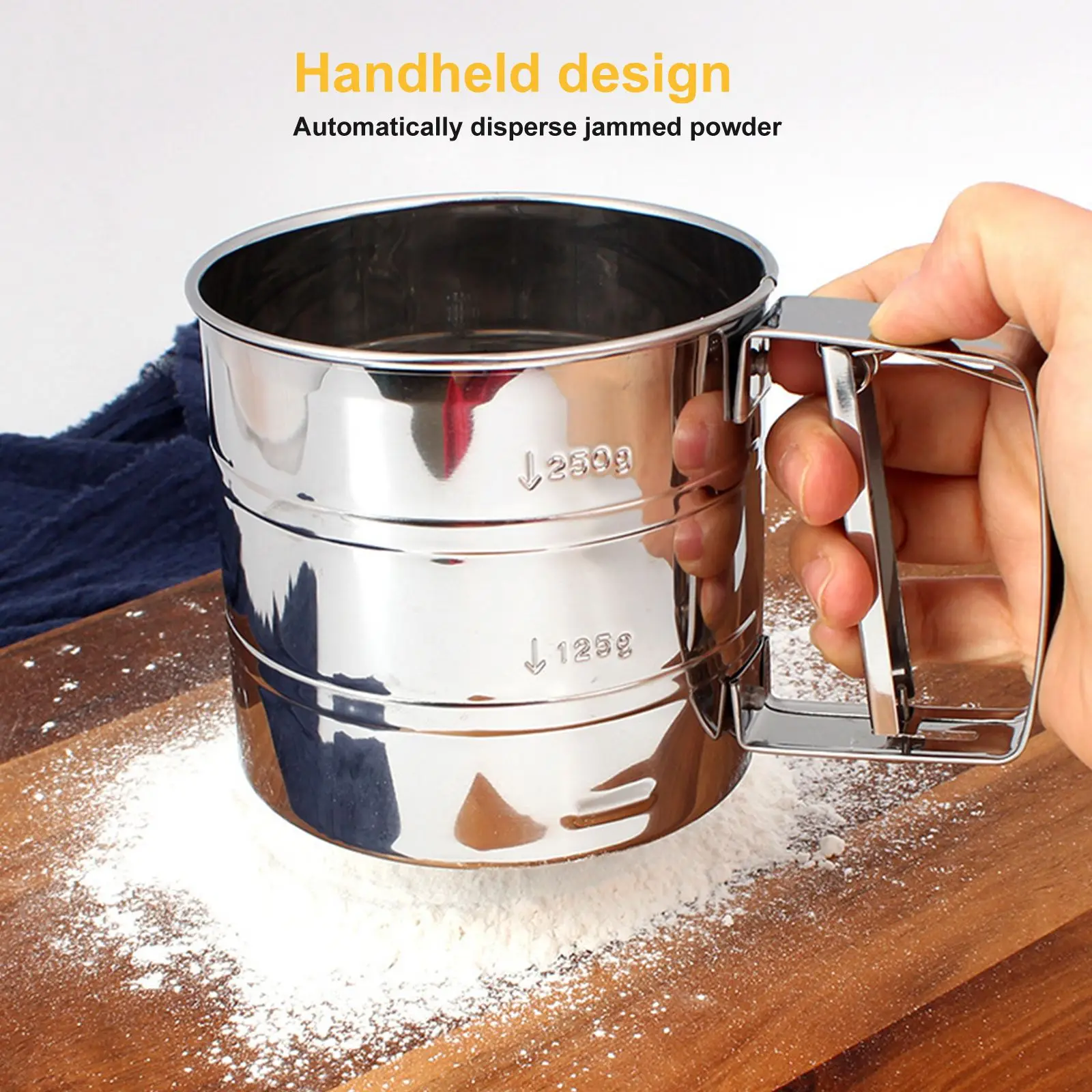 

Flour Sifter Hand Press Crank Sifters With Handle And Measuring Scale 250g Capacity Stainless Steel Fine Mesh Sieve For Baking