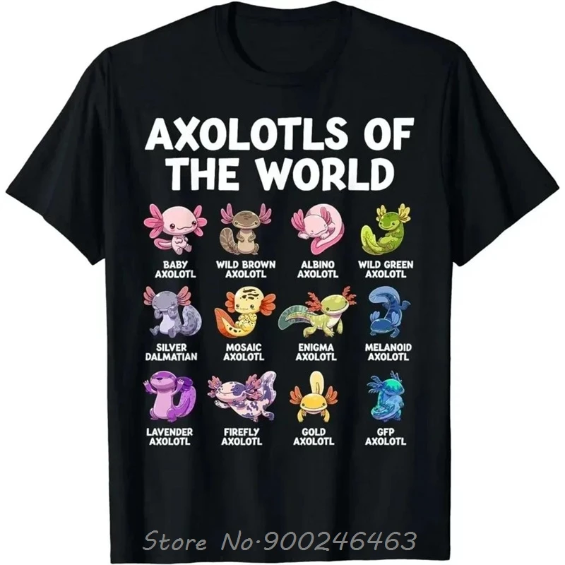Fynny Axolotls Of The World Kawaii Types Outdoor T-Shirt Baumwolle T-Shirt Axolotl Fisch Amphibien T-Shirt Geschenk Unisex T-Shirt T-Shirts
