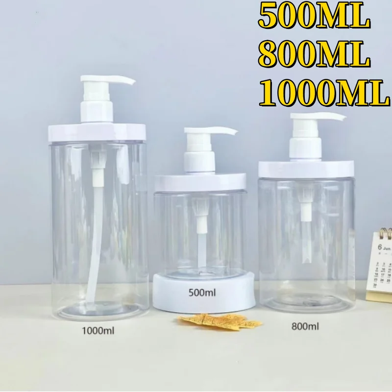 500ml/1000ml Wide-Mouth Plastic Pump Bottle Dispenser Travel Shower Soap Empty Refillable Bottle for Home & Kitchen 1PC