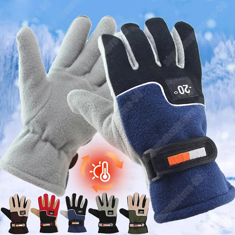 

Polar Fleece Warm Gloves for Men Cycling Skiing Wool Glove Extreme Cold Weather Windproof Waterproof Gloves Male Sports Mittens