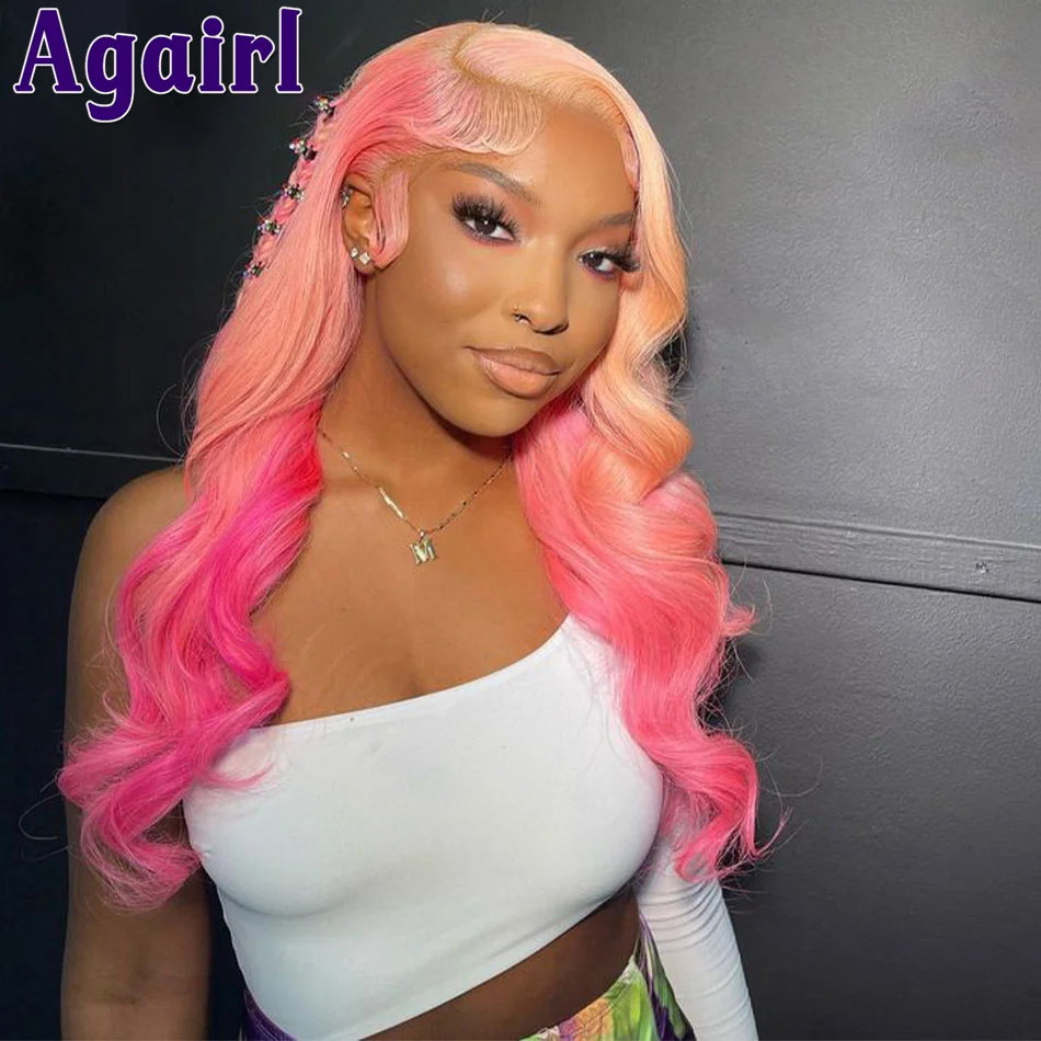 

13X4 13X6 Ombre Pink 180% Body Wave Lace Front Wig Pre Plucked Brazilian Virgin #613 Blonde Wavy Human Hair HD Lace Frontal Wigs