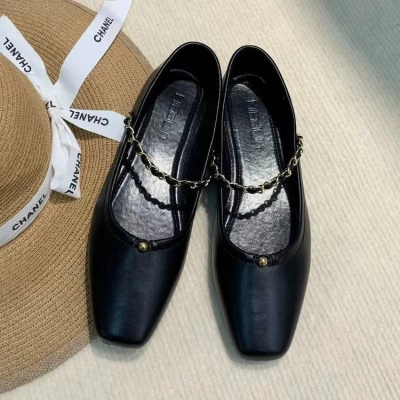 

Женские туфли с квадратным носком на плоской подошве, осенние модные мягкие кожаные Туфли Мэри Джейн на плоской подошве для женщин, офисные женские повседневные прогулочные туфли