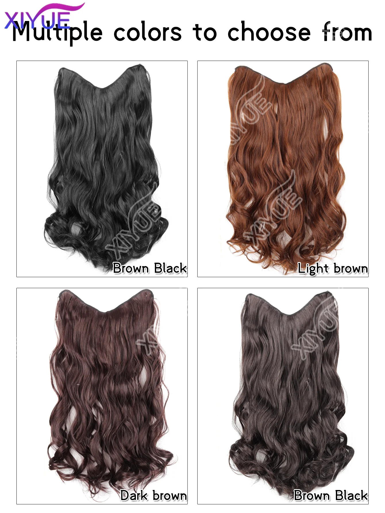 XIYUE 20Inch Synthetic Long Wavy Curly 4 Clip in Hair Extension V-shaped Heat Resistant Black Blonde Hairpiece for Women