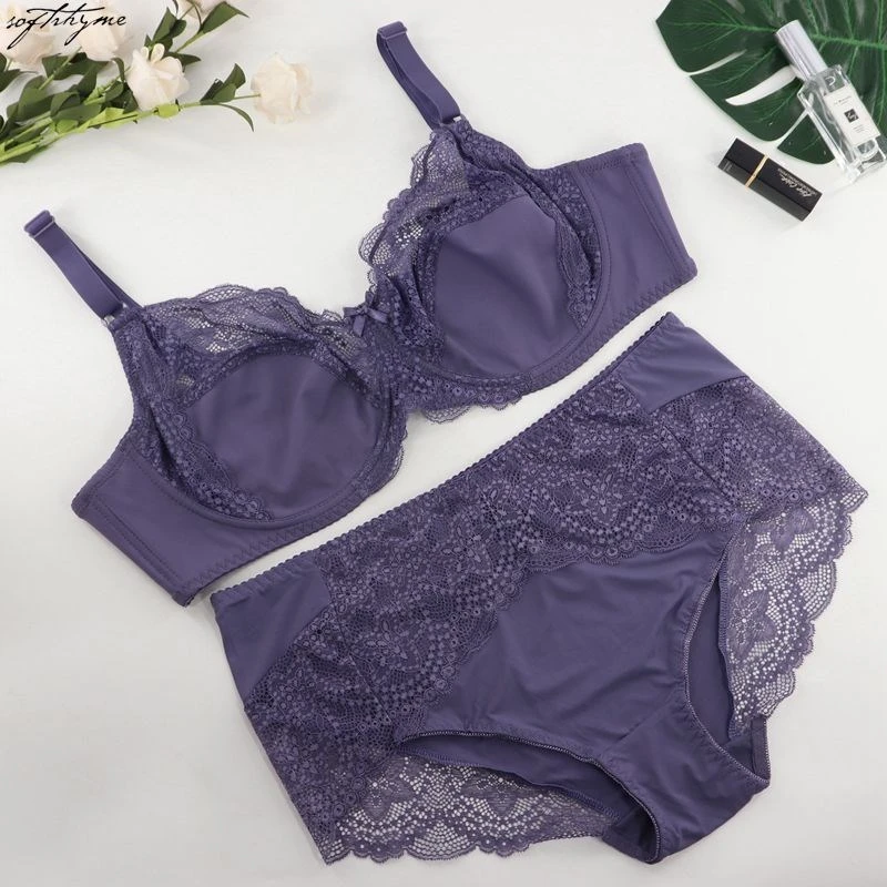 sexy bra set SoftRhyme Floral Lace Lingeries For Women Plus Size Bra Set D Cup XL 2XL 3XL 4XL 5XL 6XL Full Cup Bras And Ultra Thin Underpants ladies underwear sets