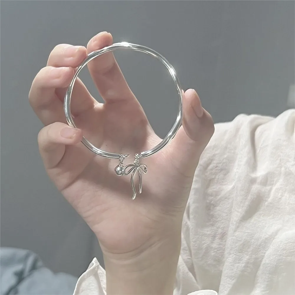 Silver Color Bell Bowknot Cuff Bangle for Women Niche Simple Fashion Blacelet Party Jewelry Gifts pulseras mujer