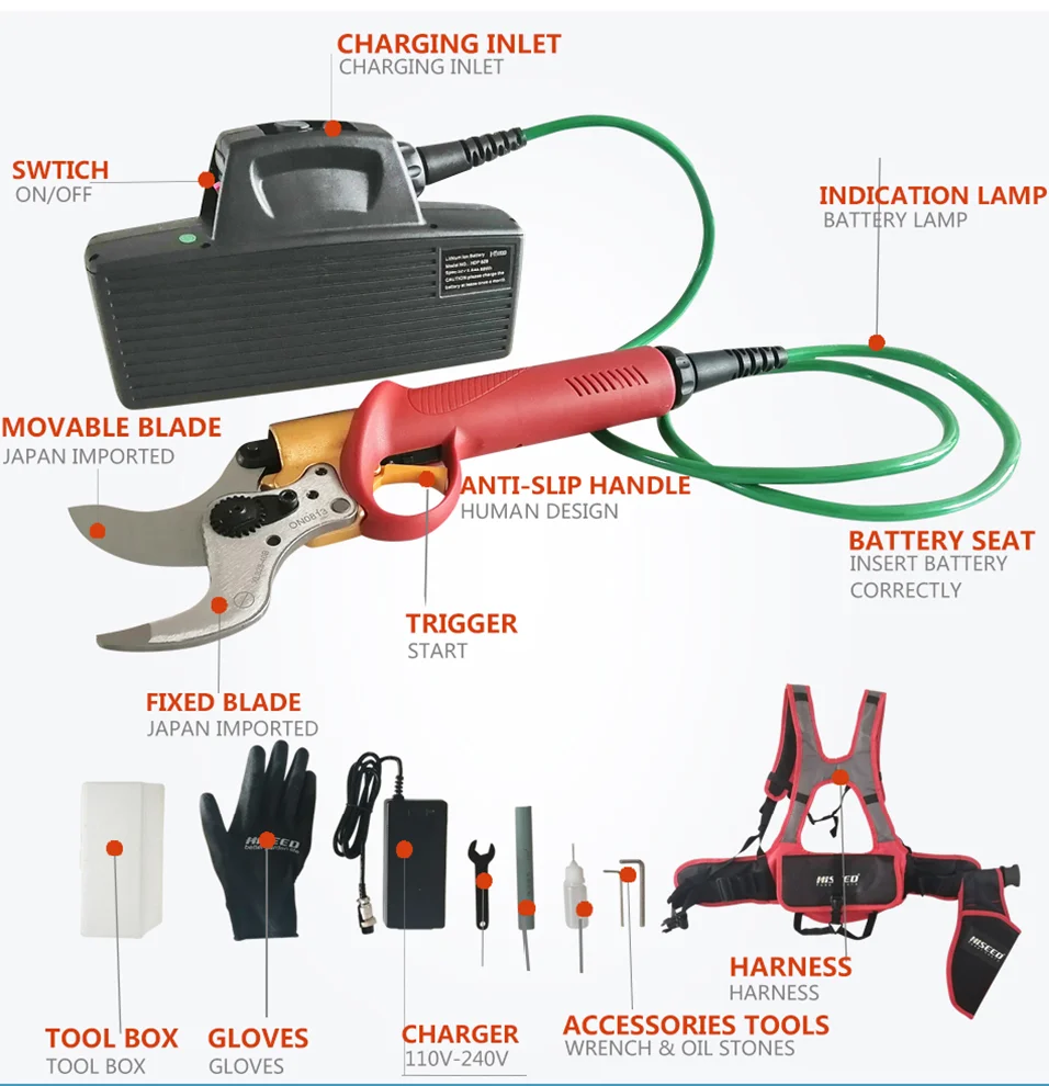 Electric Pruning Shears Garden 40mm Electric Scissors Fruit Trees Trimming Secateurs