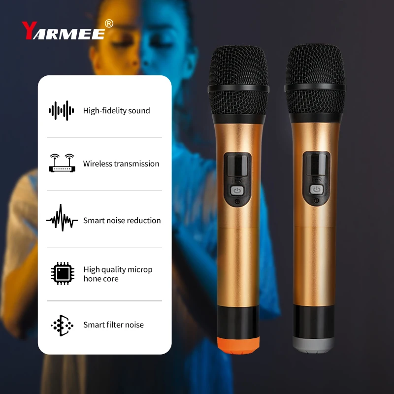 YARMEE Professional Echo Wireless Karaoke Singing System include 2Channel Microphone Bluetooth Speaker Amplifier For Home KTV