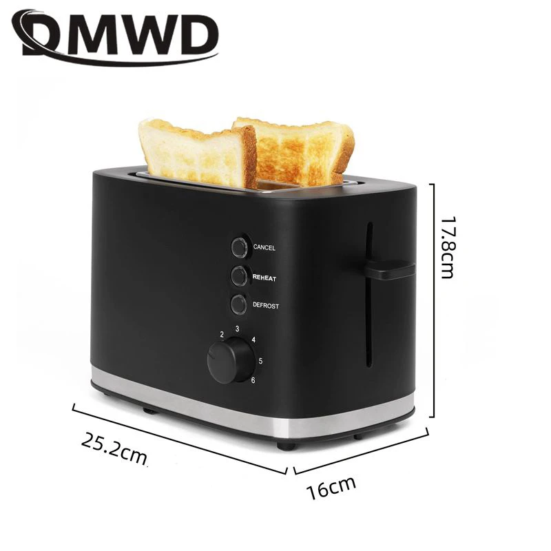 Electric Toaster Machine 110V 220V Electric Toaster Automatic Bread Baking Machine Stainless steel Household Breakfast Toast Oven Sandwich Grill 2 Slice