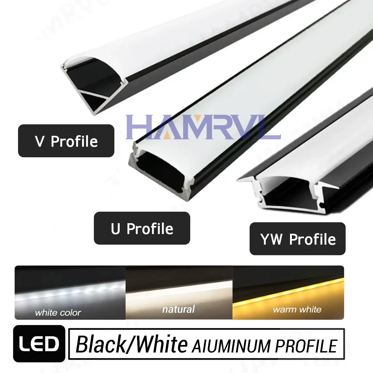 LED Aluminum Channel 1M/0.5M Black/White with Led Strip warm V/U/YW Black Milky Cover Led Bar Light DC12V 6000/4000/3000K Decor