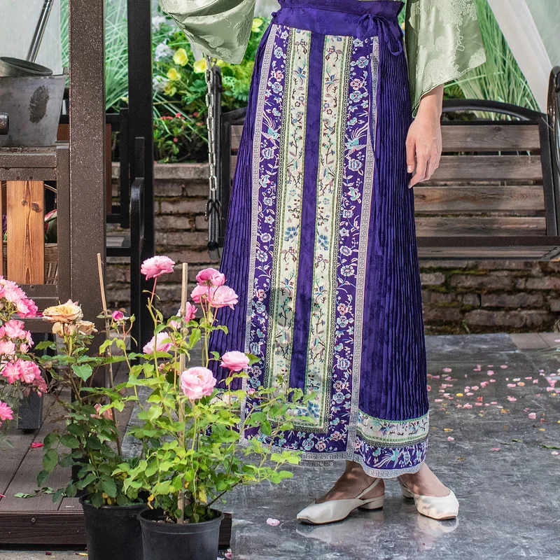 A Life On The Left Women Improved Hanfu Horse Face Skirt Traditional Colorful 3D Embroidery Mamian Qun Vintage Purple Skirt utv left